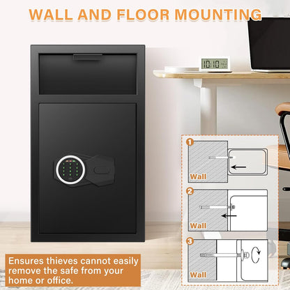 2.12 Cub Fireproof Waterproof, Security Home Safe with Fireproof Document Bag ,Inner Cabinet and LCD Display, Large Safe Box for Money Jewelry Documents